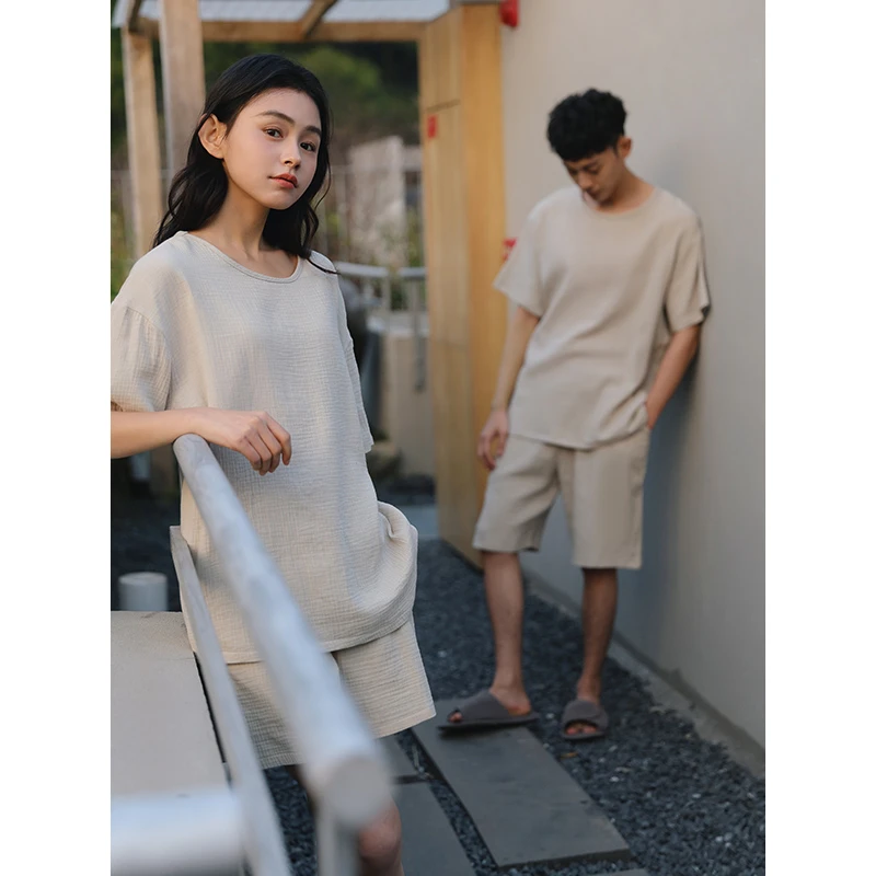 【美家臣】婴儿棉情侣睡衣男女夏季纯色短袖宽松新疆棉家居服套