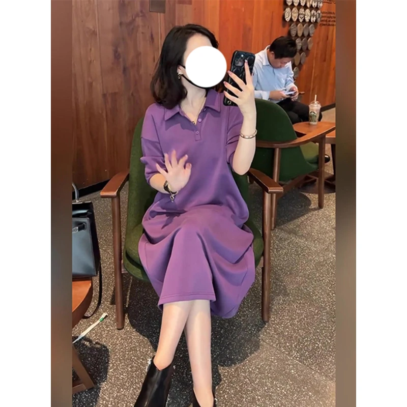韩版大码简约气质polo连衣裙女秋季新款宽松休闲显瘦遮肉直筒裙子