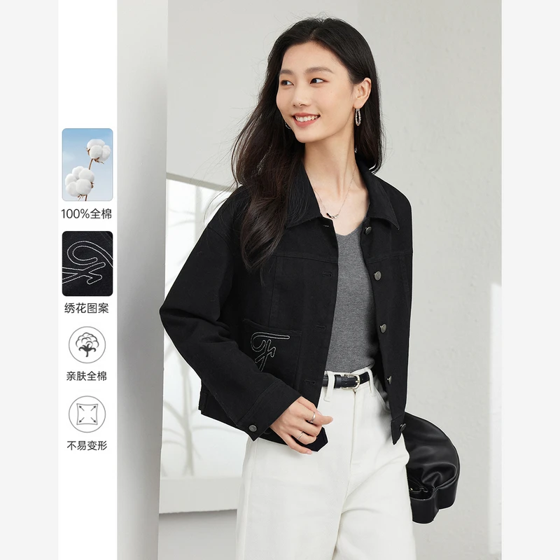 *休闲短款翻领外套女刺绣设计宽松显瘦上衣M8935