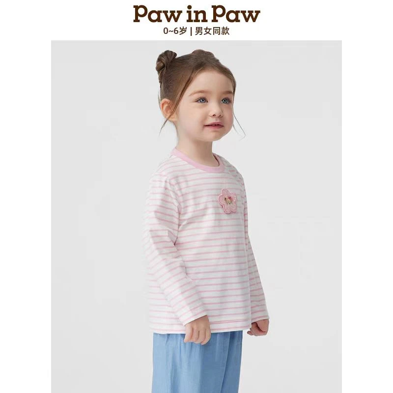 PawinPaw25年春季新款男女宝宝圆领长袖条纹印花T恤PCLAF2293E
