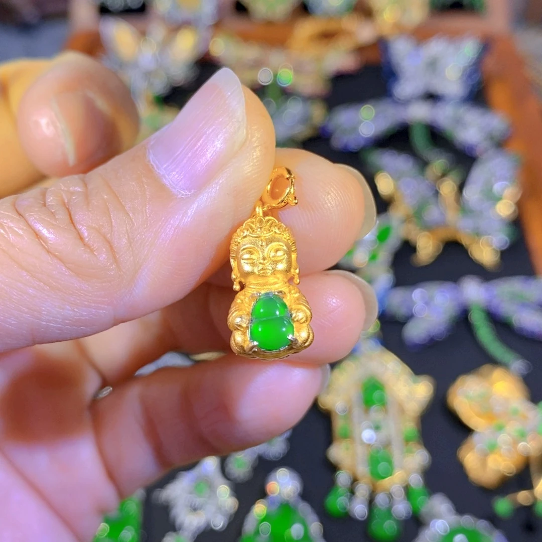 颈饰银S925镶嵌翡翠