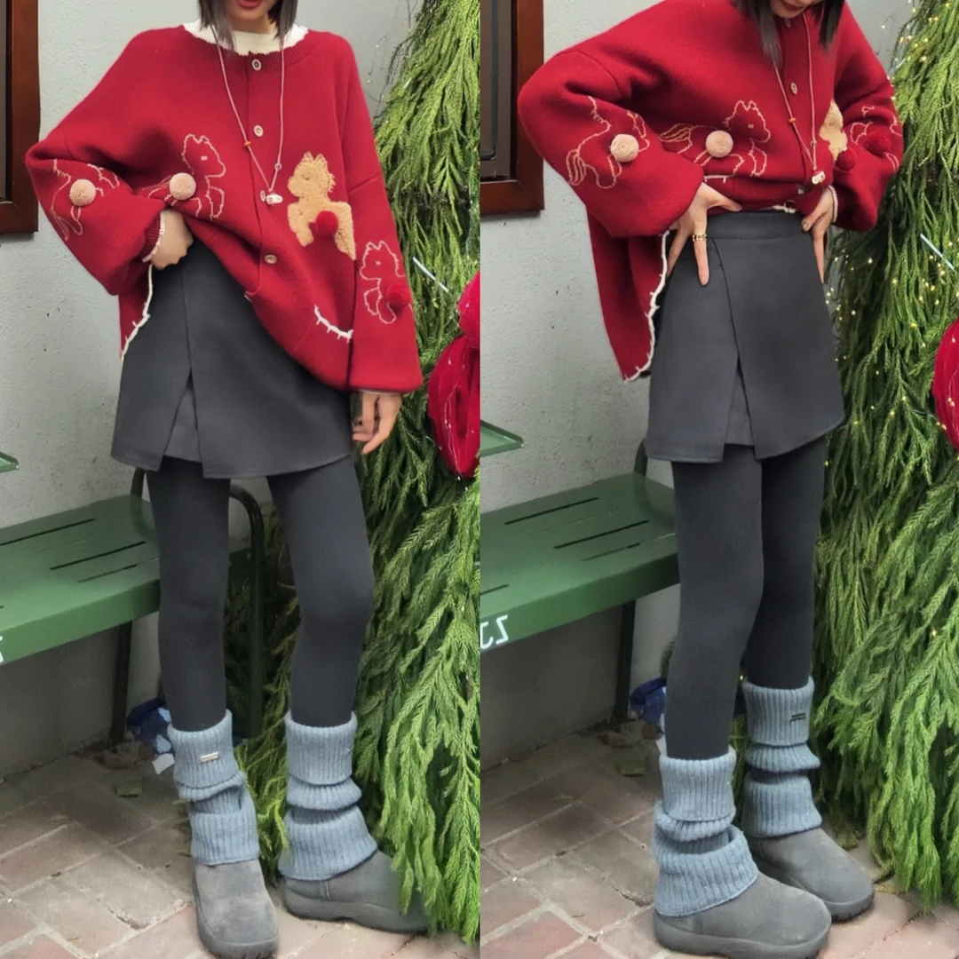 【SI MO】25013-1冬款洋气百搭高腰双层开叉毛呢短裙裤