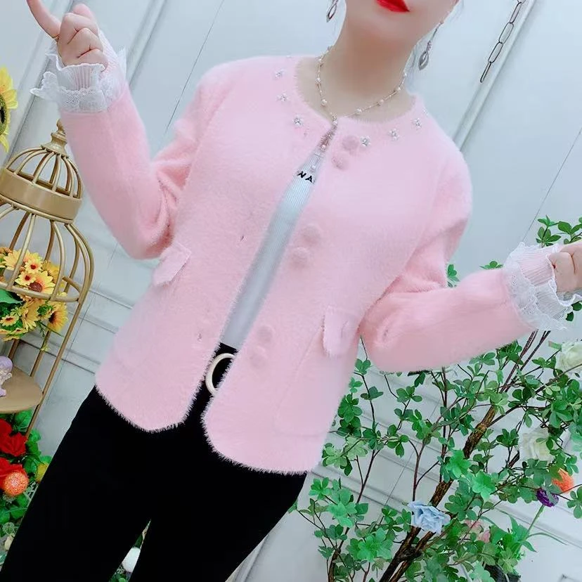 法式小香风重工钉珠外套女2025秋季新款时尚显瘦百搭别致针织上衣