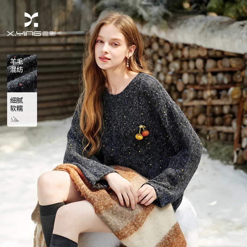 【籽言专属】M85W045毛针织衫香影绵羊毛混纺针织衫女冬季新款慵
