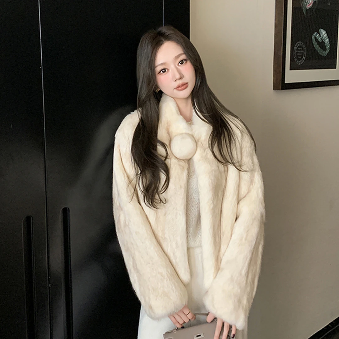 2025新款立领兔毛皮草外套女宽松年轻毛毛外套冬季海宁保暖大衣