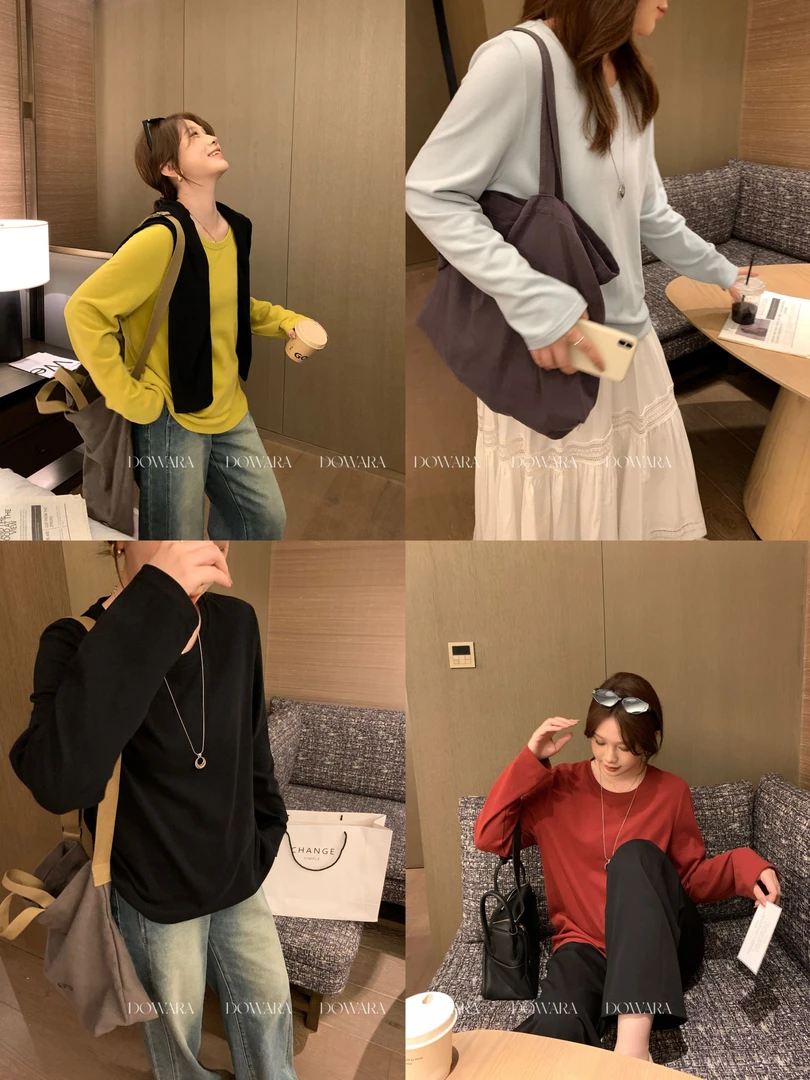 大婉酱微胖定制【磨毛T】正肩显瘦圆领T恤女百搭外穿修身上衣5384D