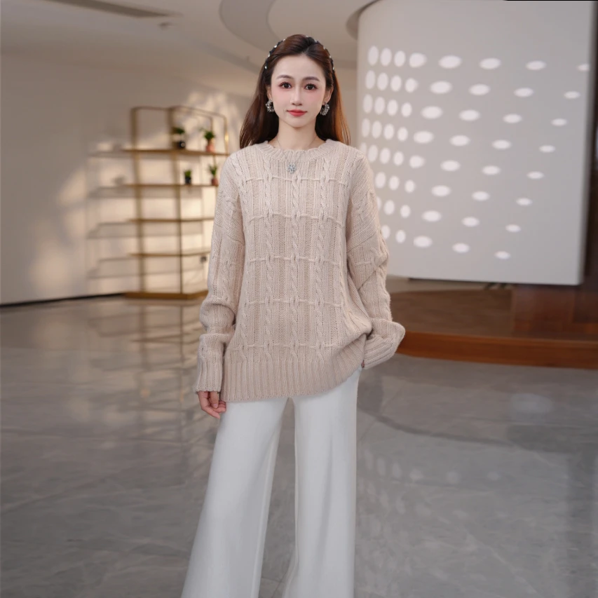 【清仓超厚山羊绒】重磅高货针织绞花工艺百搭套头纯色羊绒衫241990