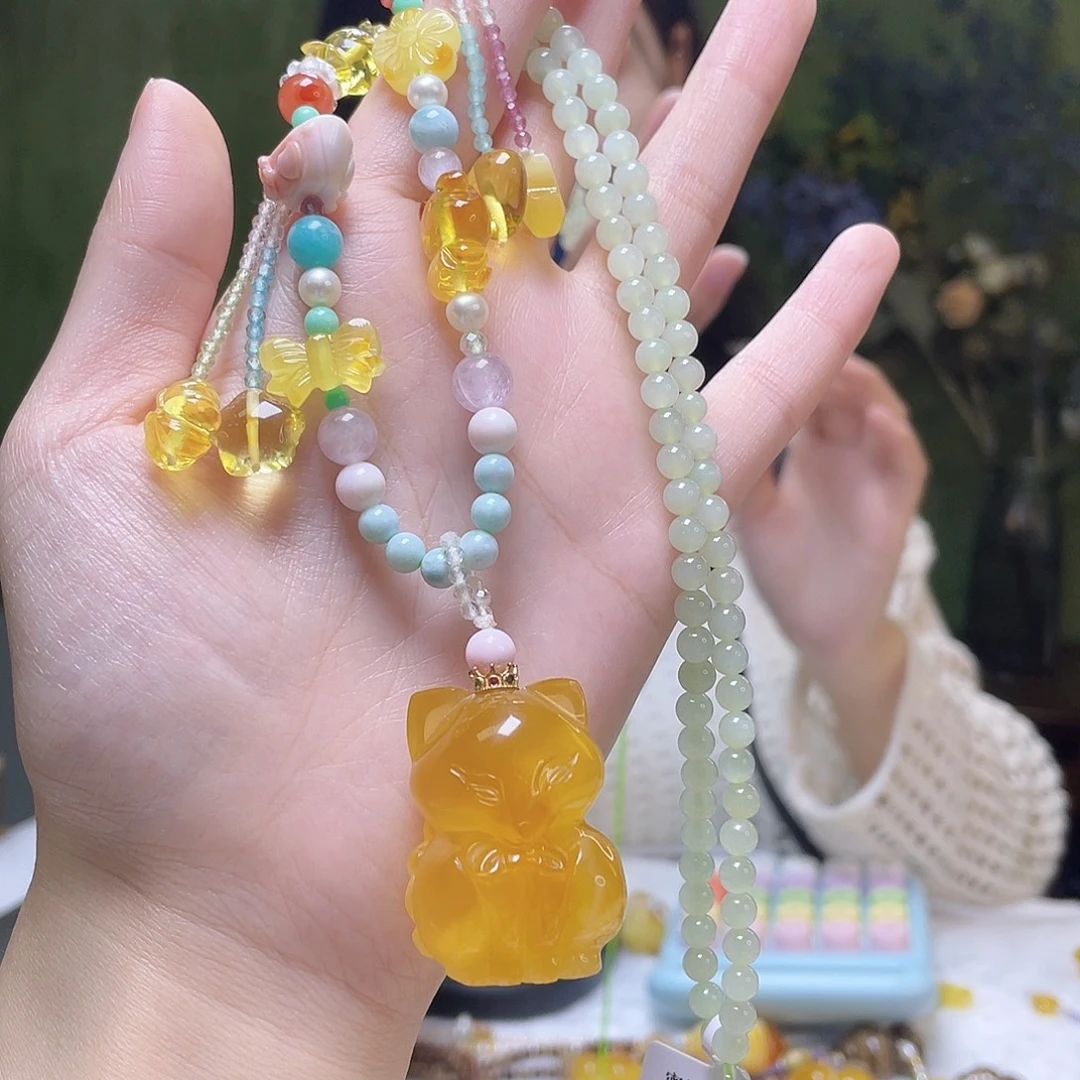 蜜蜡银S925镶嵌裸石吊坠