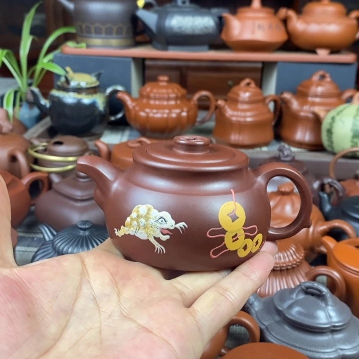 紫砂茶壶来财150cc原矿老紫泥特价