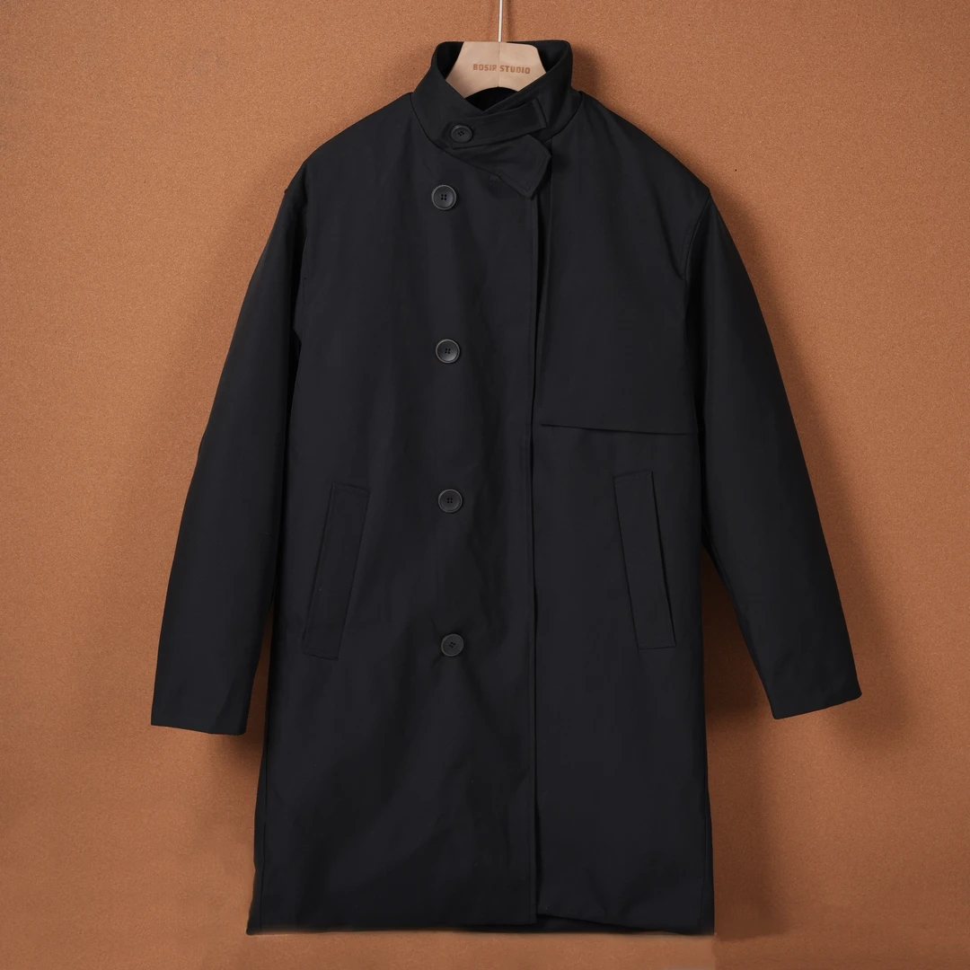 双层防水防风男士简约复古气质百搭半高领长款羽绒服 8833