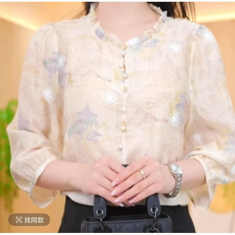 夏季新款气质宽松木耳边2025超时尚简约2减龄衬衫933百搭