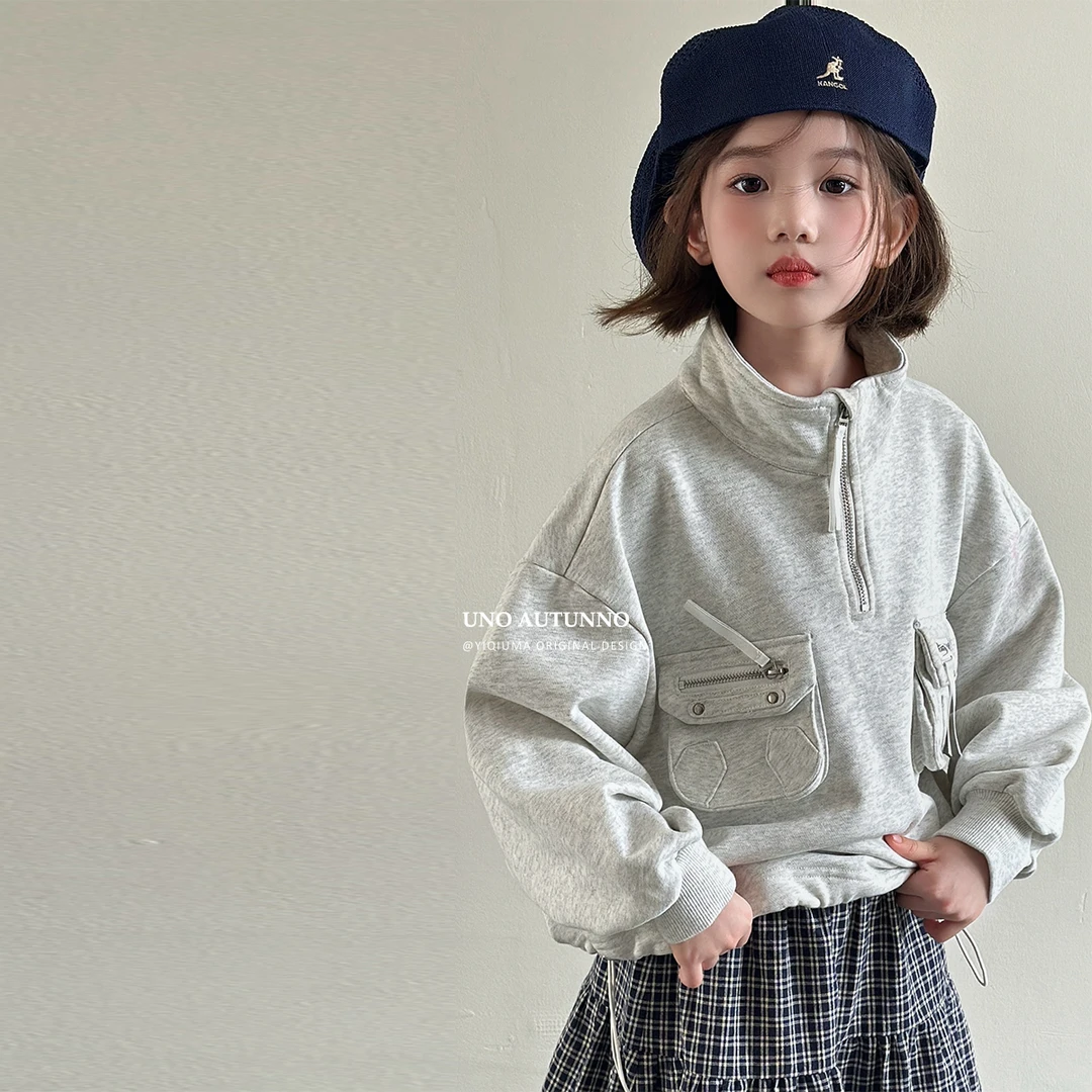 现货「UNO AUTUNNO」【工糖】云舒絨女中大童长袖半拉链卫衣GQ1679