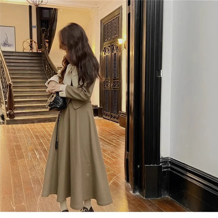 E蝴蝶结复古学院风短款西装外套25秋冬名媛轻奢香风伞裙套装女