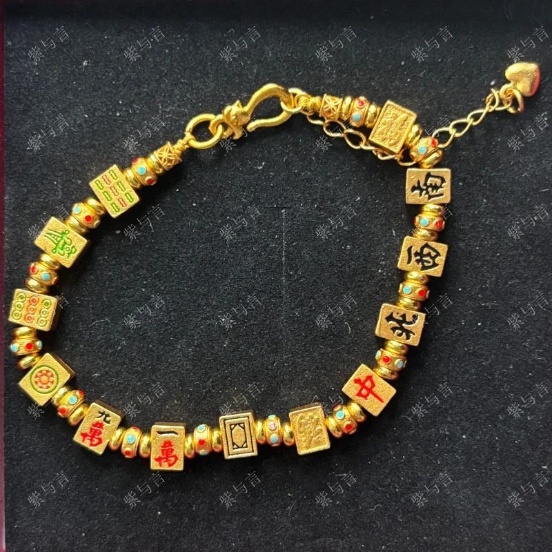 合金手链  新中式国潮风烧蓝十三幺麻将手链大赢家国粹手串送女