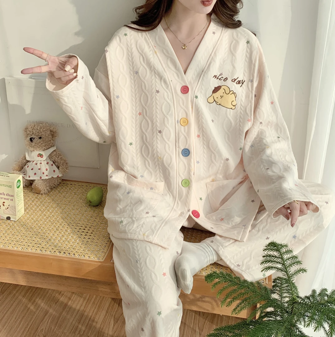 孕妇秋冬季带胸垫空气棉睡衣产后哺乳期喂奶月子服大码待产家居服