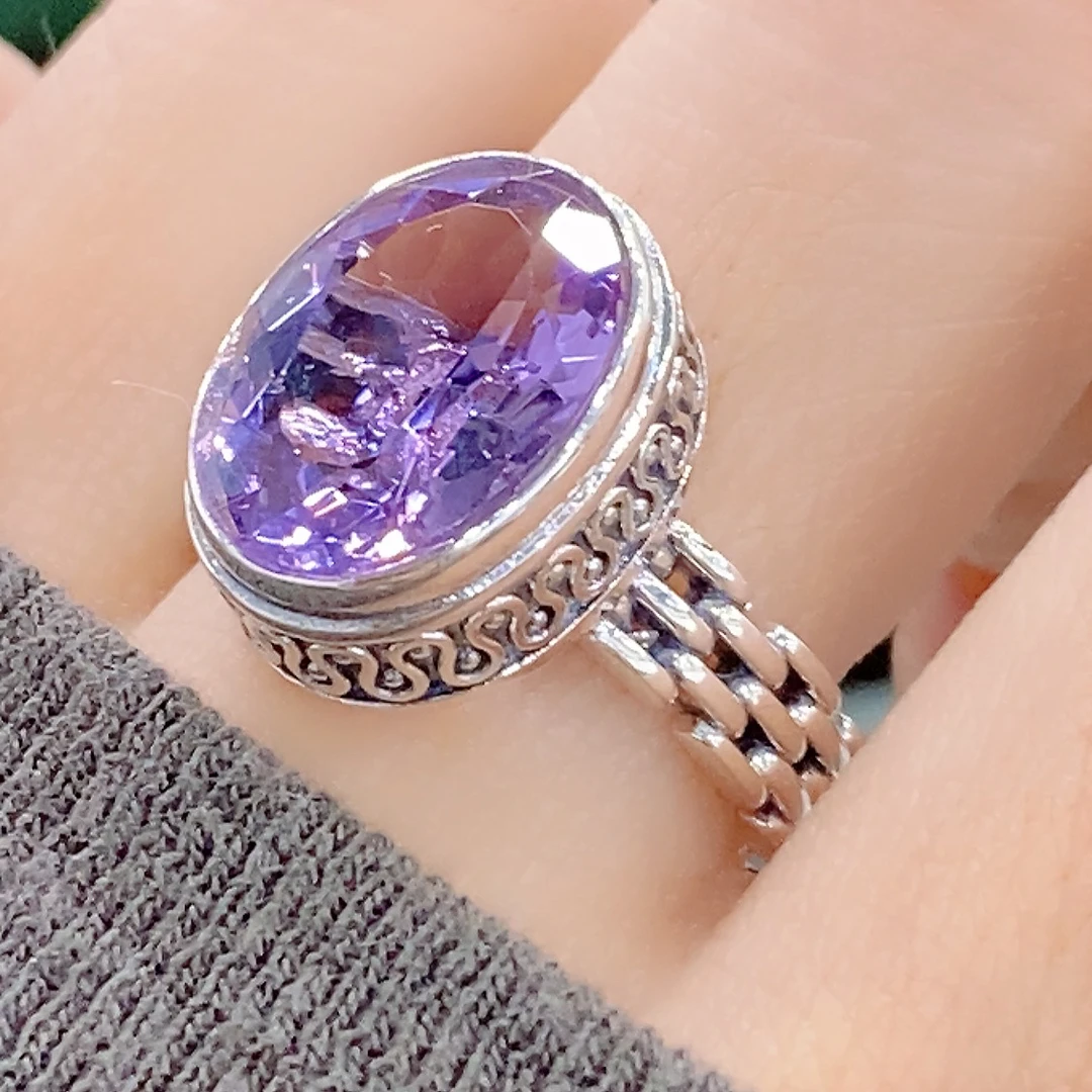 新款重工表带大椭圆紫水晶戒指