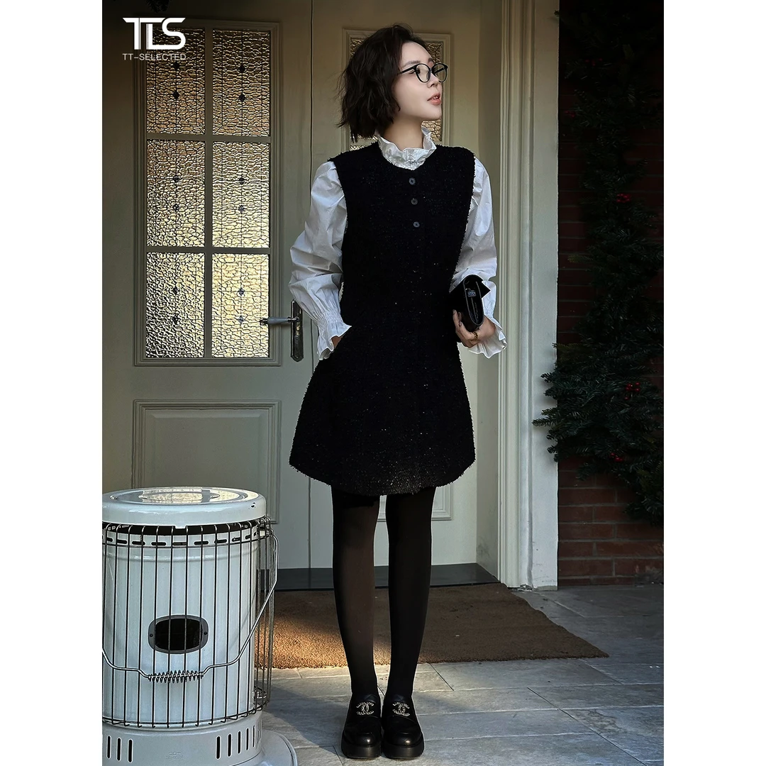 TT【璀璨裙】羊毛混纺高级气质显瘦小香风无袖连衣裙TT-CQ6001