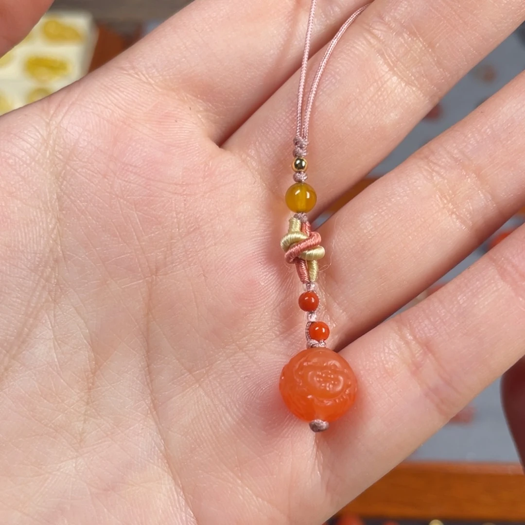 南红玛瑙财富双收珠子手机挂未镶嵌