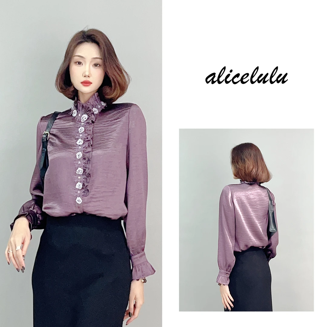 6 ALICE “紫光云霞”衬衫 浪漫花边 蕾丝钉珠 S2141816W