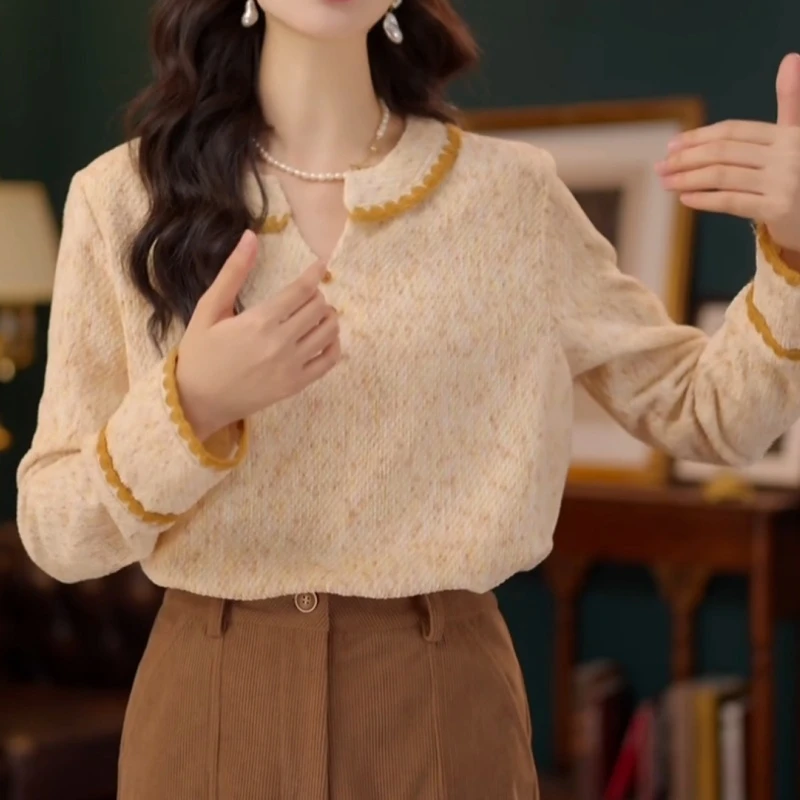 【原野焦糖】港风复古镂空针织宽松提花长袖上衣LK2506029