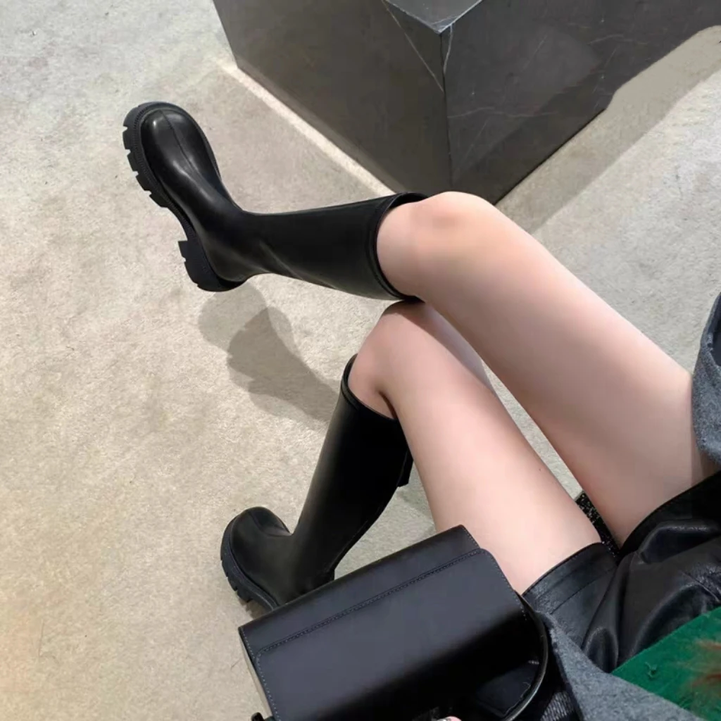 8888-3时装靴短靴秋季高筒瘦瘦靴粗跟长靴中筒马丁靴