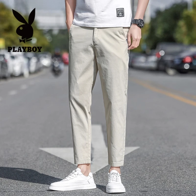 花花公子休闲裤男士夏季新款宽松直筒薄款冰丝凉感商务百搭九分裤