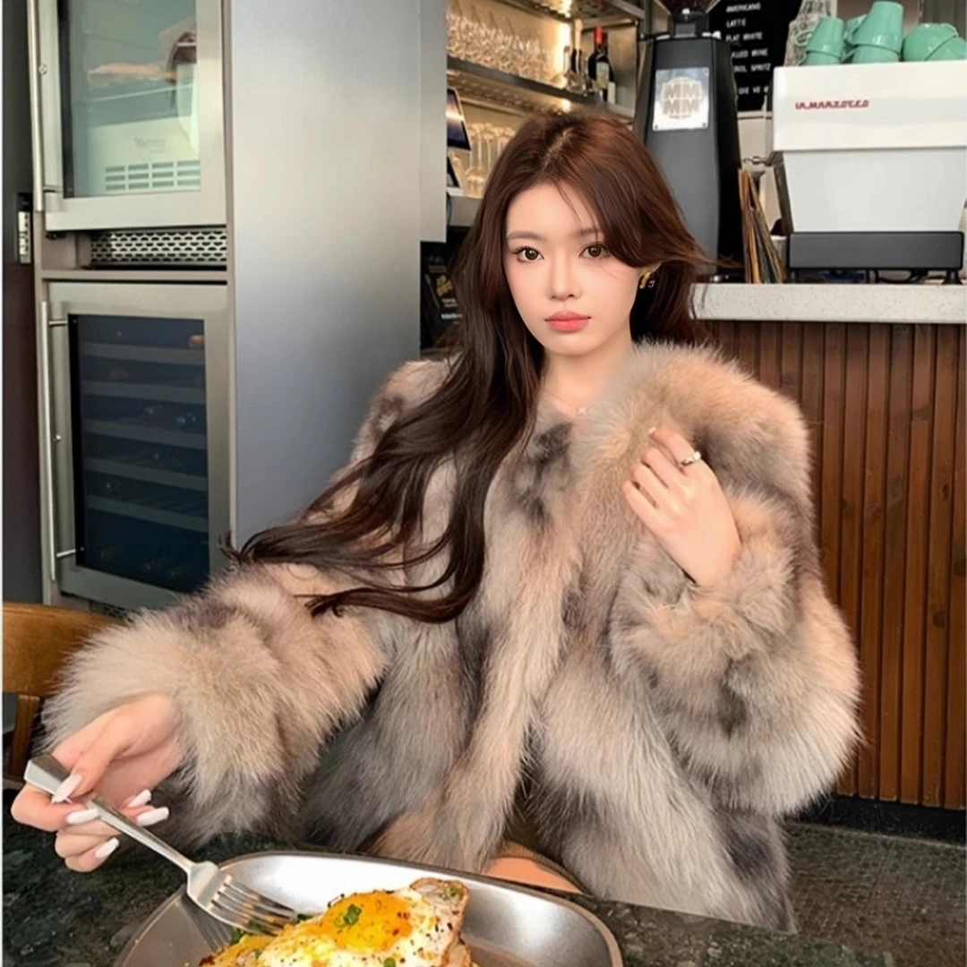 2024冬季新款海宁年轻气质名媛V领显瘦毛毛外套女