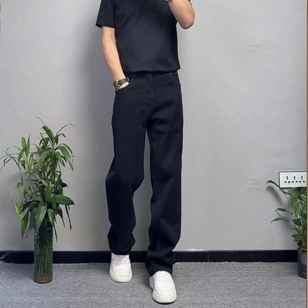 秋冬宽松直筒弹力牛仔裤黑色潮流时尚百搭休闲长裤韩版水洗显瘦