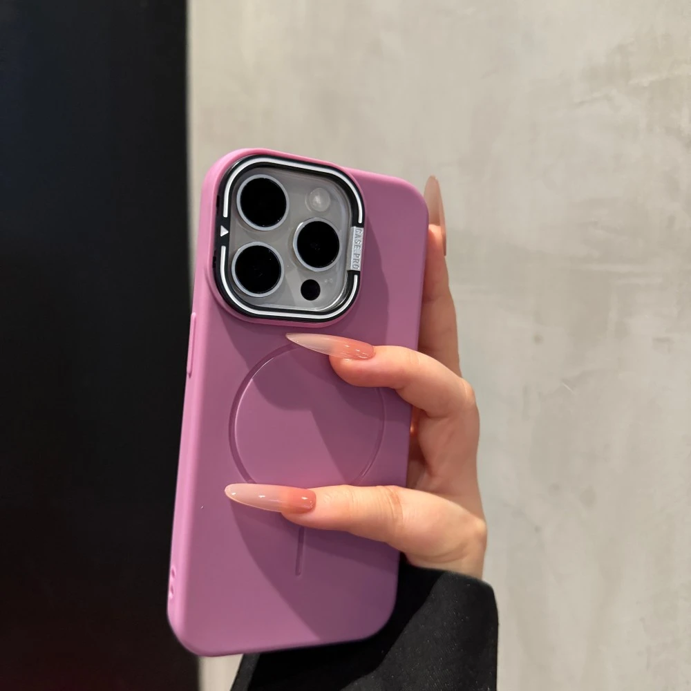 新款细圈磁吸适用苹果16promax手机壳时尚iPhone15支架14纯色13女