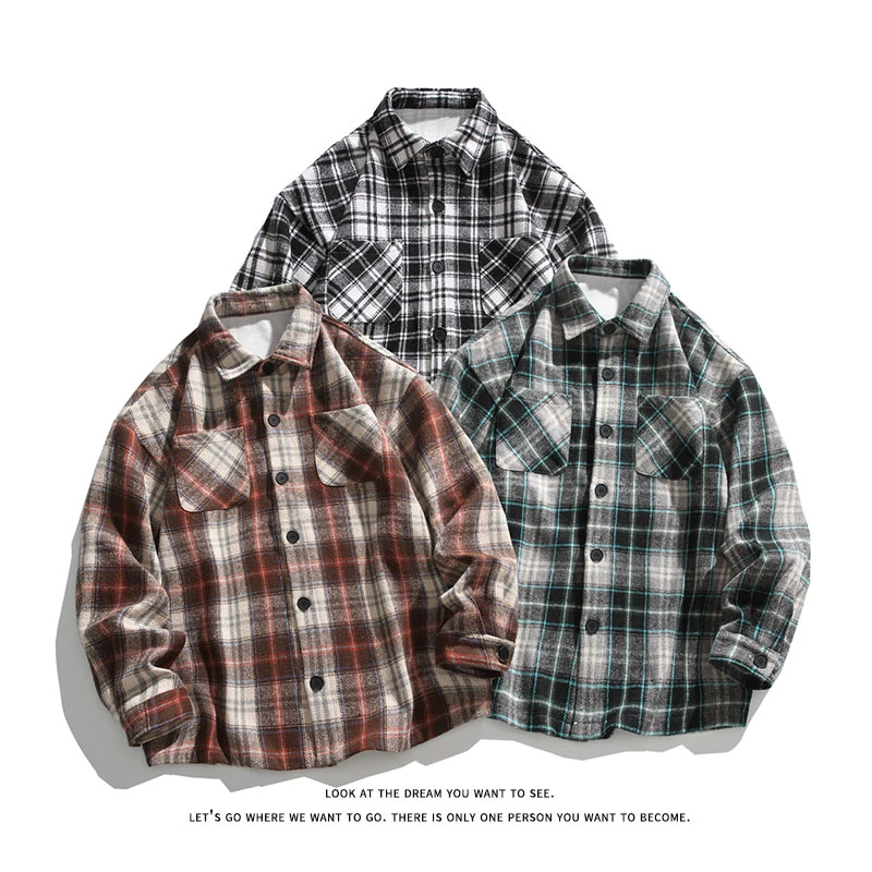 春夏季衬衫男女同款长袖休闲百搭痞帅港风衬衣宽松学生格子外套