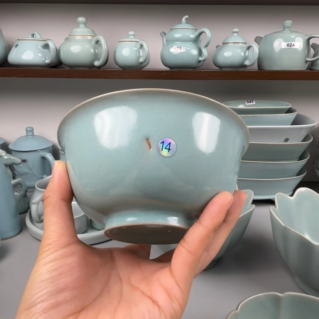 摆件陶汝瓷汝窑碗支钉烧仿古釉大瑕不退不换14