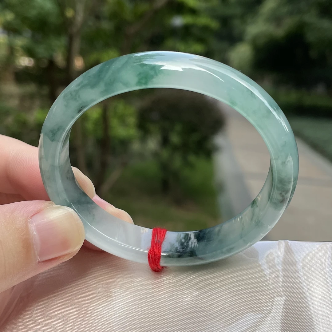 天然翡翠冰飘花手镯 五十七圈口 贵妃