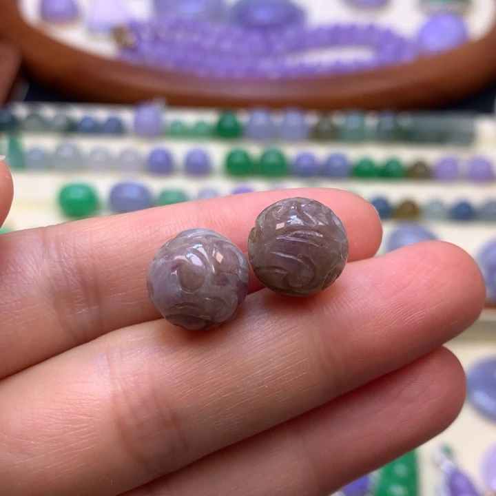 翡翠散珠香芋紫珠一对