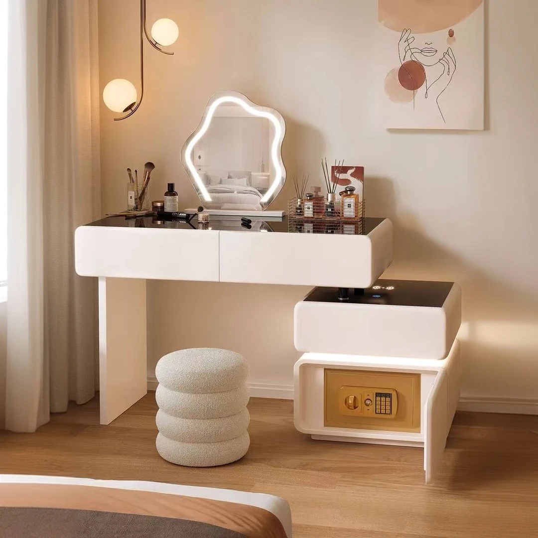 实木梳妆台保险柜一体卧室轻奢化妆桌斗柜2025新款梳妆台卧室家用