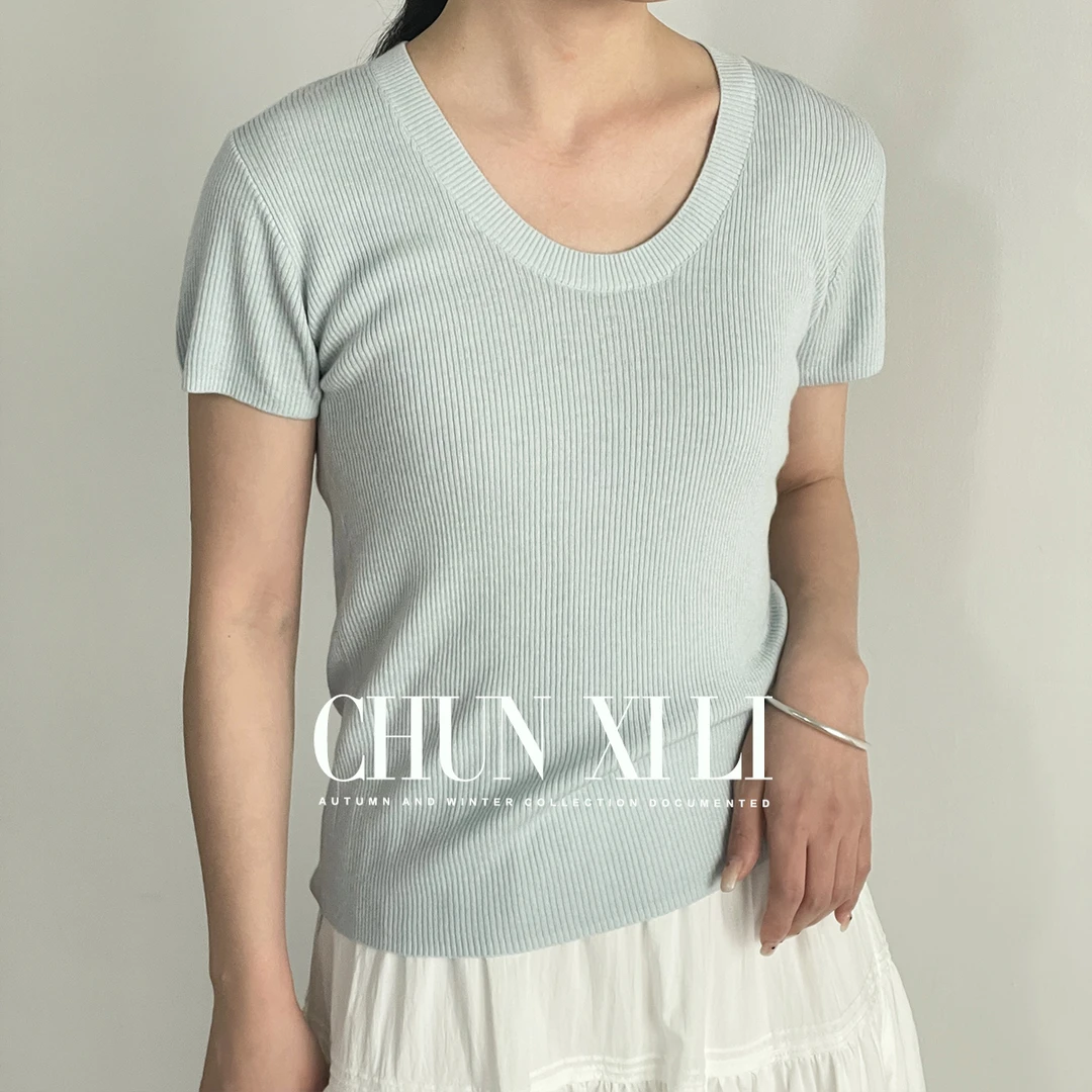 CHUXNILI/春熙里 时尚简约百搭针织短袖B00M51017