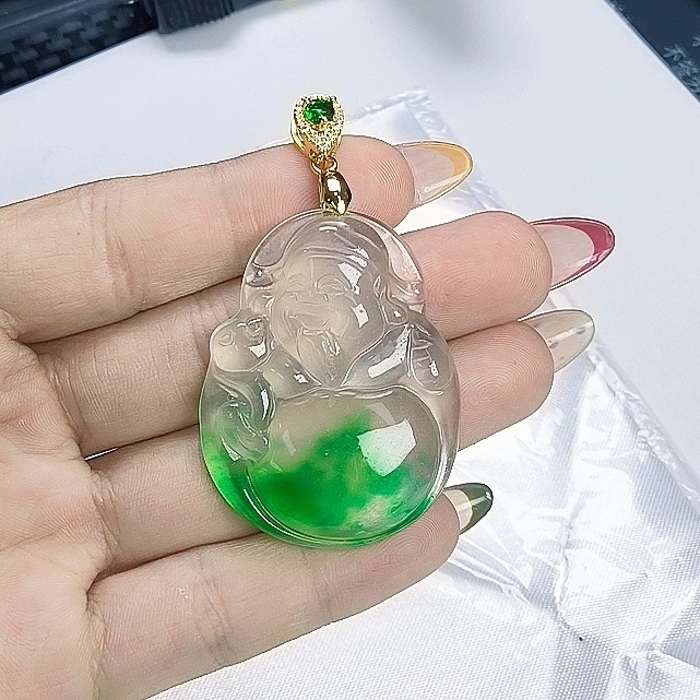 （聚宝严选）D428冰绿飘花财神爷吊坠妈妈款精致精美百搭时尚