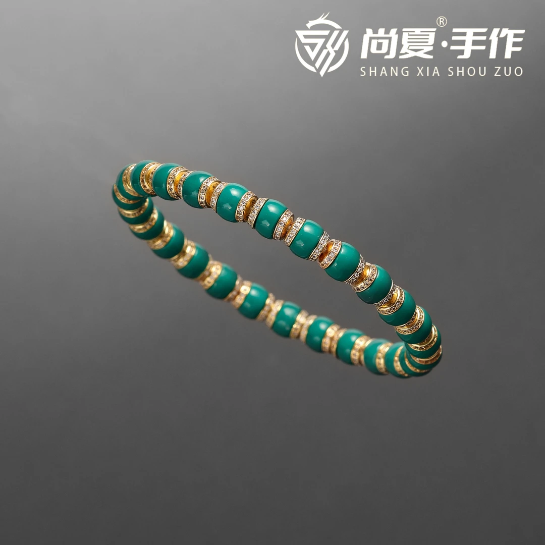 尚夏【鲁班·玲珑】7.3MM琉璃松地狱色老型直切镶钻手串叠搭时尚