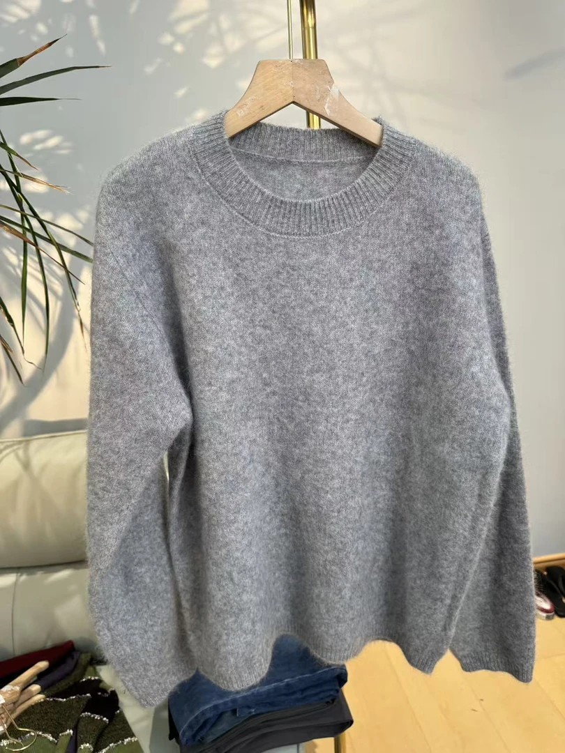 程程服饰纯色圆领上衣针织女士长袖