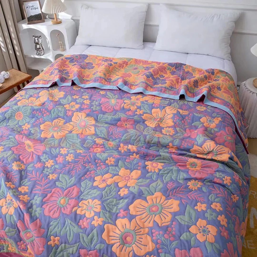 高端轻奢纱布盖毯--彩色花朵200*230.