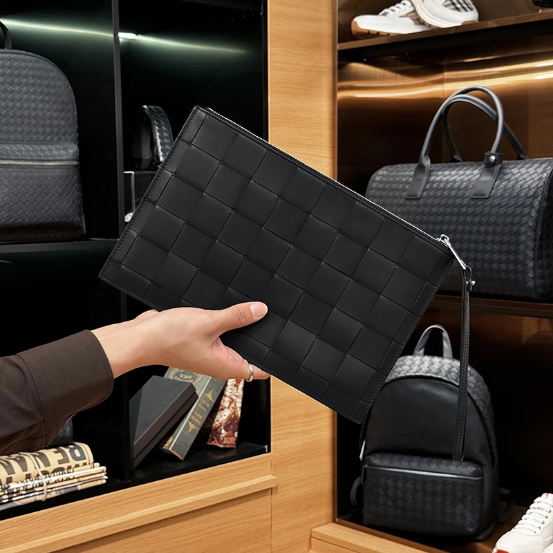 BOSOM VARVLEBV【胎牛皮】男士信封包手工编织手拿包头层牛皮手抓包