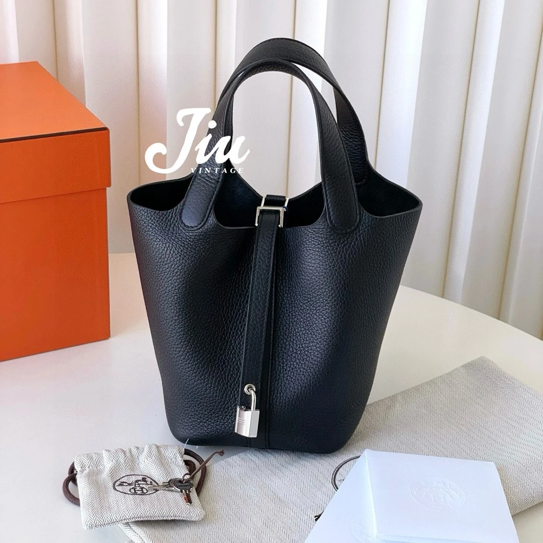 未使用 Hermes/爱马仕 菜篮子18黑银扣W 25年1月票 CG15-0034