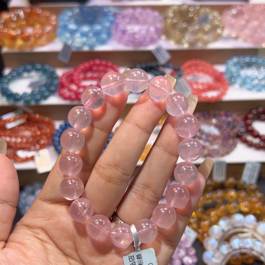 水晶手串未镶嵌老矿樱花马粉11mm