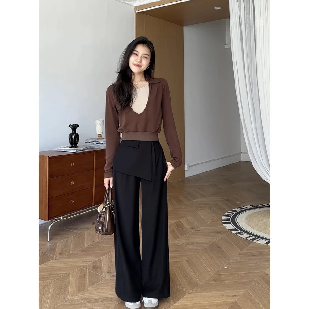 张阿星【松弛早秋】翻领假两件老钱质感上衣+直筒裤W425Y14467