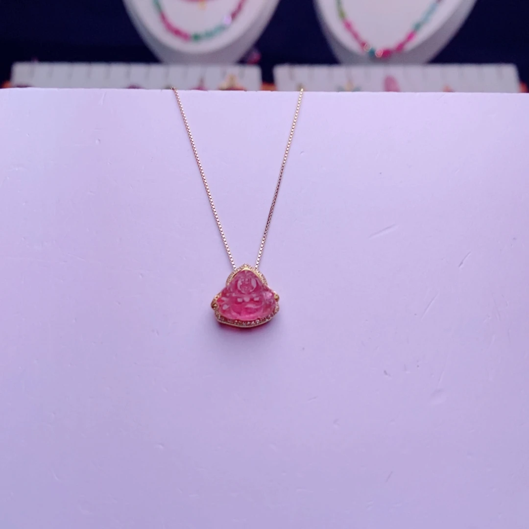 吊坠(不含链)18K金镶嵌碧玺佛公m