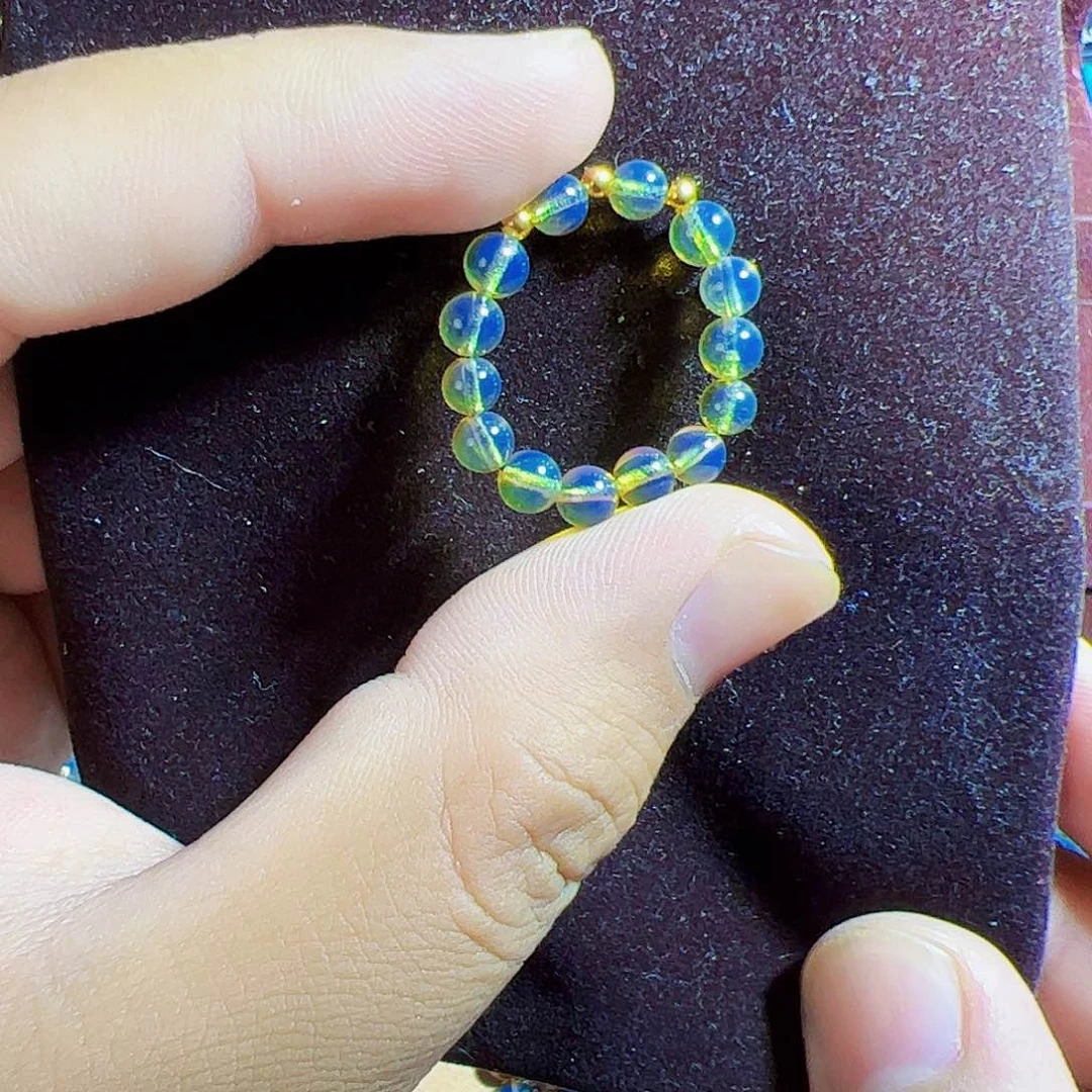 蓝珀珠宝奇石未镶嵌蓝珀指圈18圈口