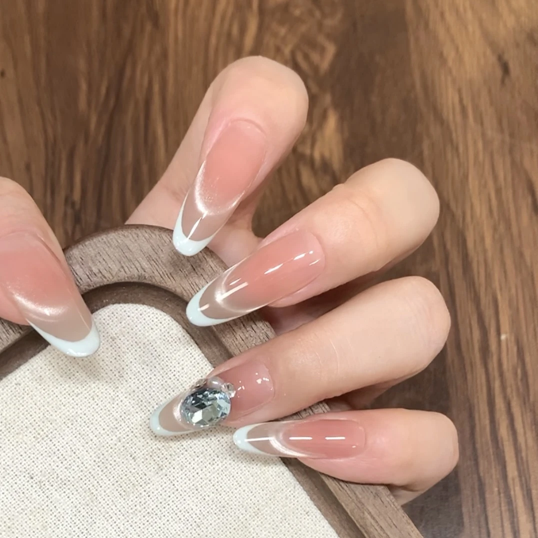 逗逗【Baby蓝法式】-法式美甲轻奢显白气质甲片可拆卸纯手工穿戴甲