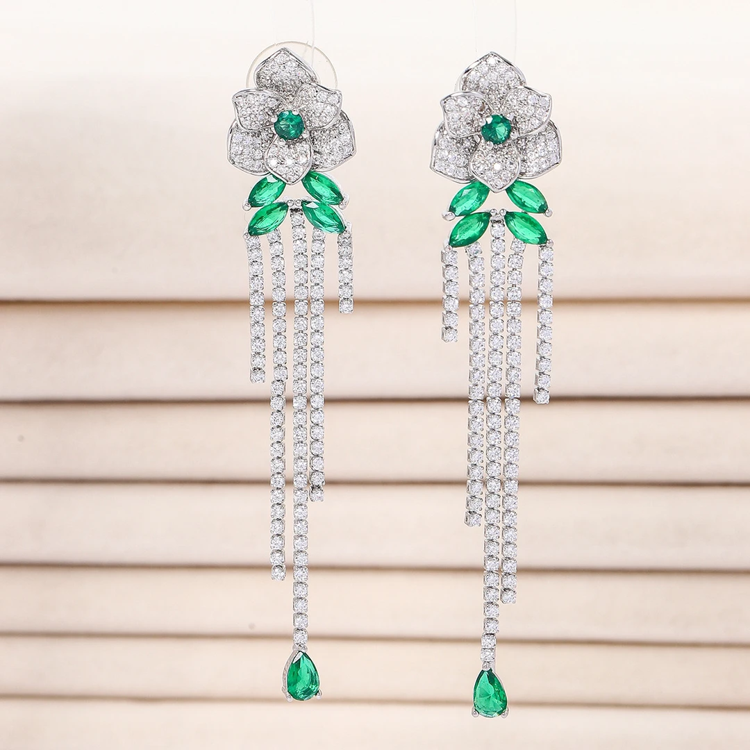 铜合金合成锆石耳饰 N839 人间天使山茶花耳钉