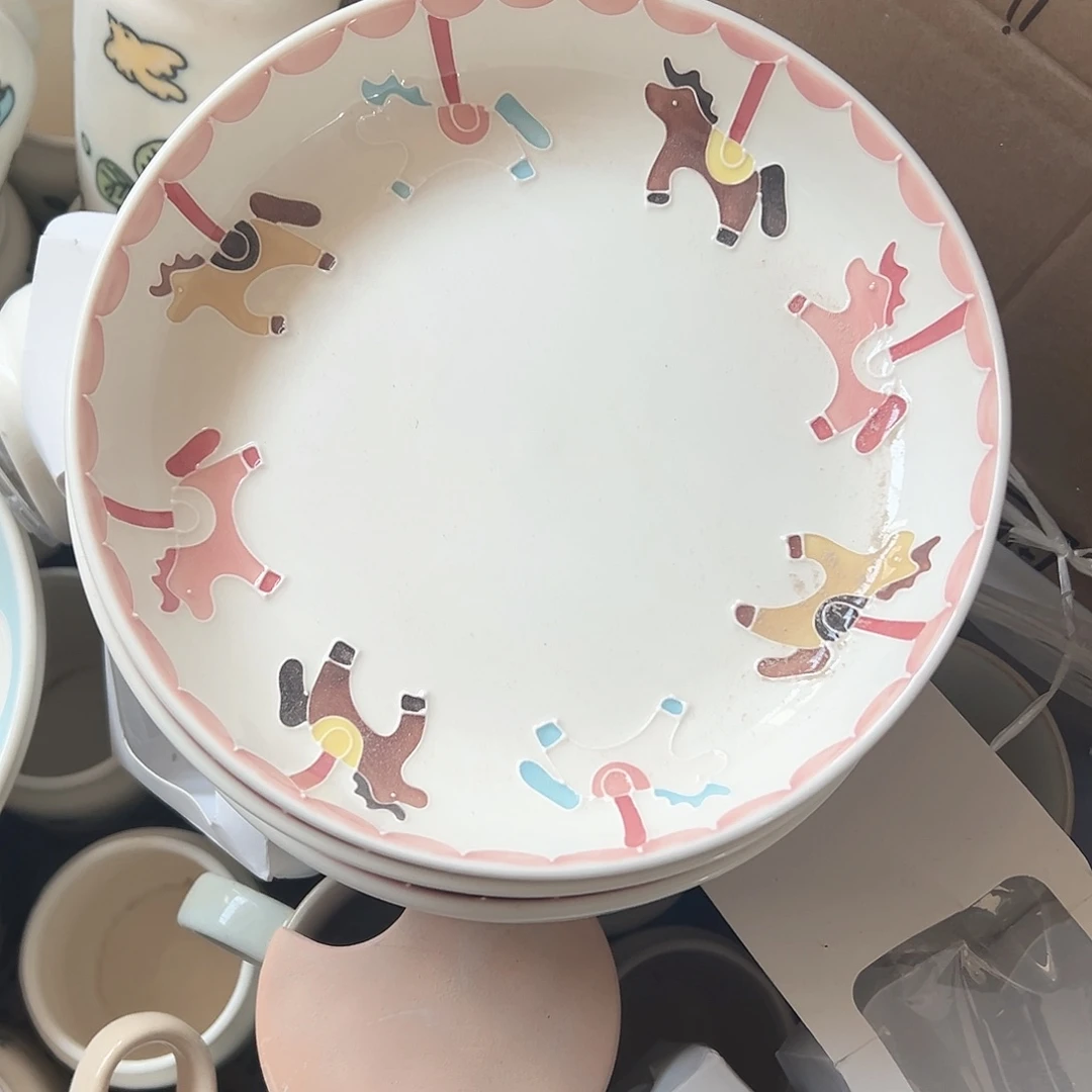 摆件陶微瑕木马盘子手绘