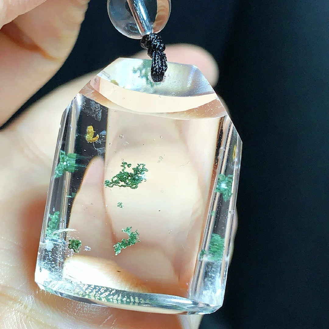 东海水晶天然绿幽灵水晶吊坠毛衣链平安无事牌项坠男女款聚宝盆
