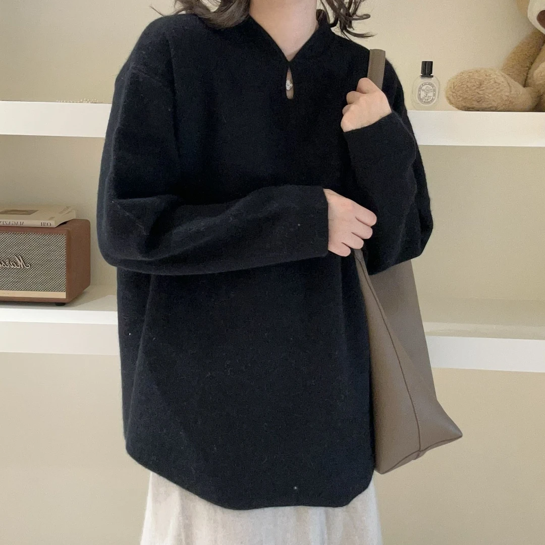 990#新款立领休闲长袖针织衫宽松套头140